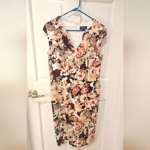 Liz Claiborne Floral Midi Dress - Cream, Pink, Brown